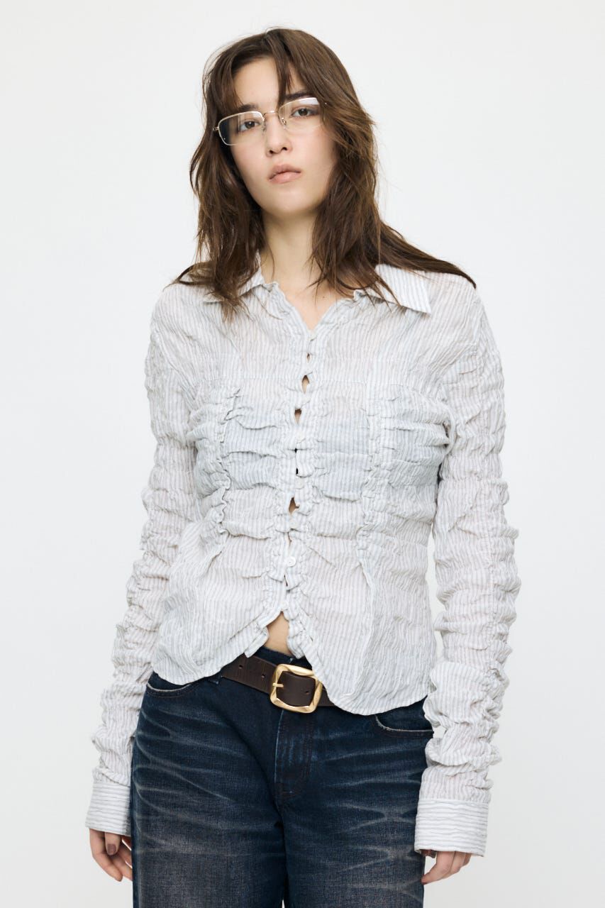 MOUSSY「BUTTON UP SHIRRING シャツ」|シャツ・ブラウス|