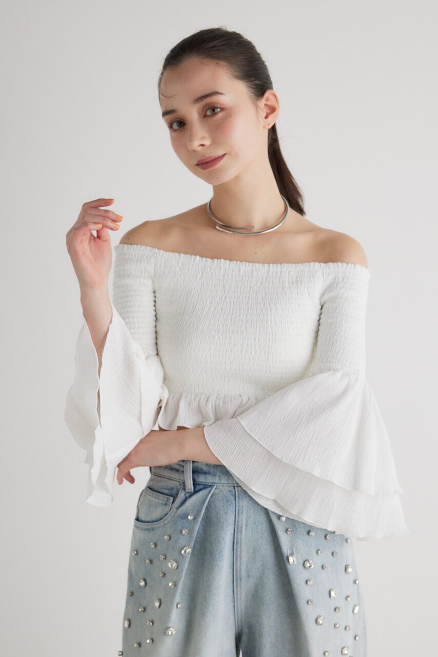 rienda「シャーリングオフショルクロップドTOP」|その他|WHT