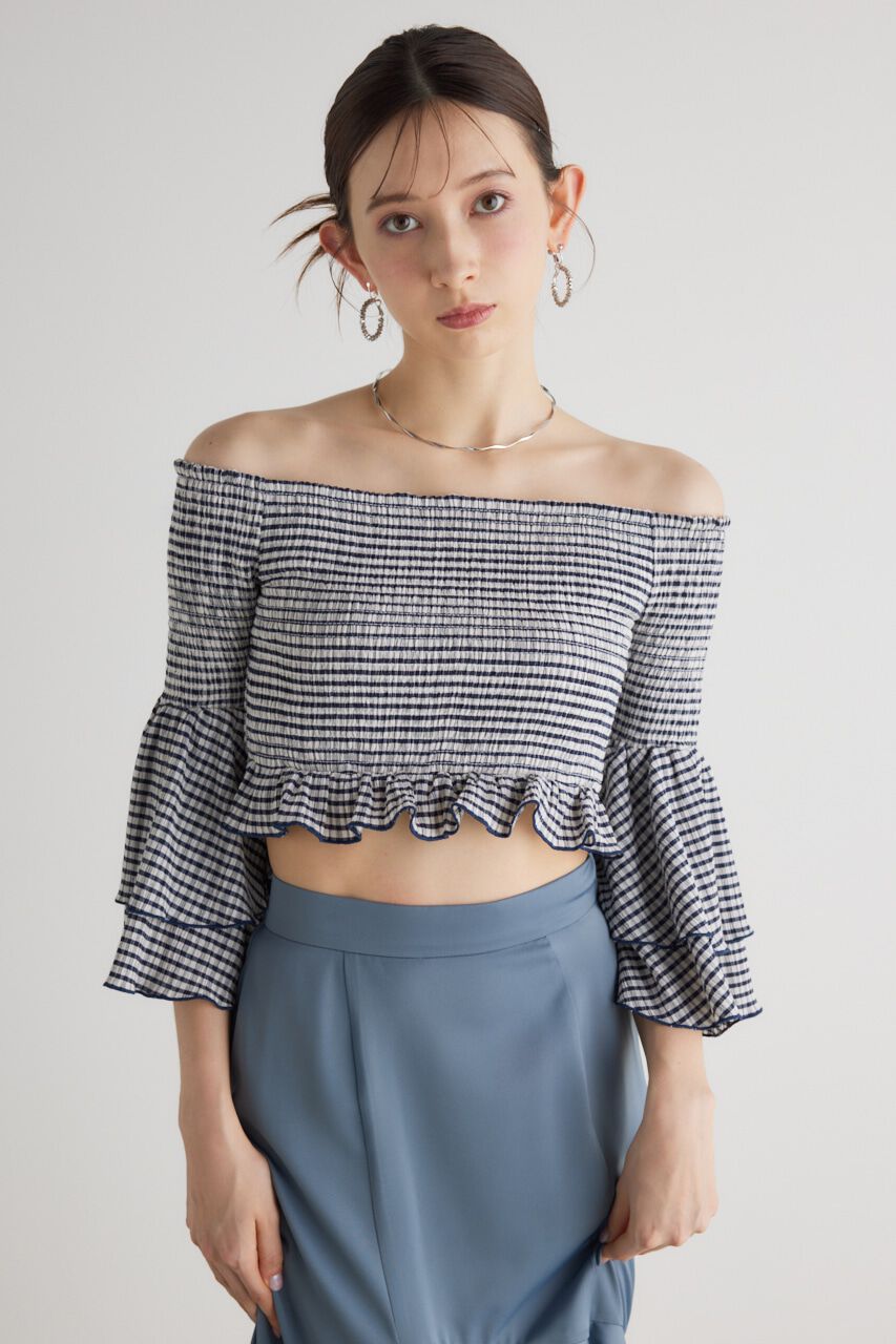 rienda「シャーリングオフショルクロップドTOP」|その他|