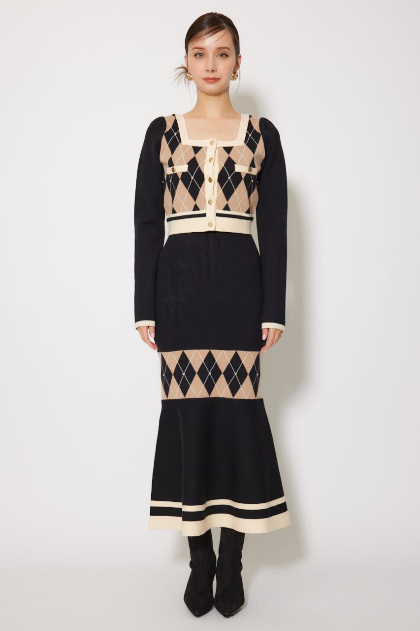 rienda「アーガイルバイカラーカーディガンセットニットワンピース」|ワンピース|
