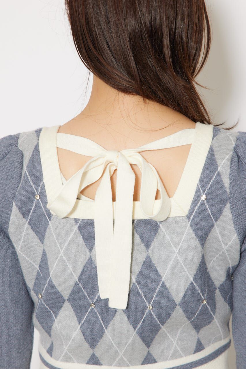 rienda「アーガイルバイカラーカーディガンセットニットワンピース」|ワンピース|