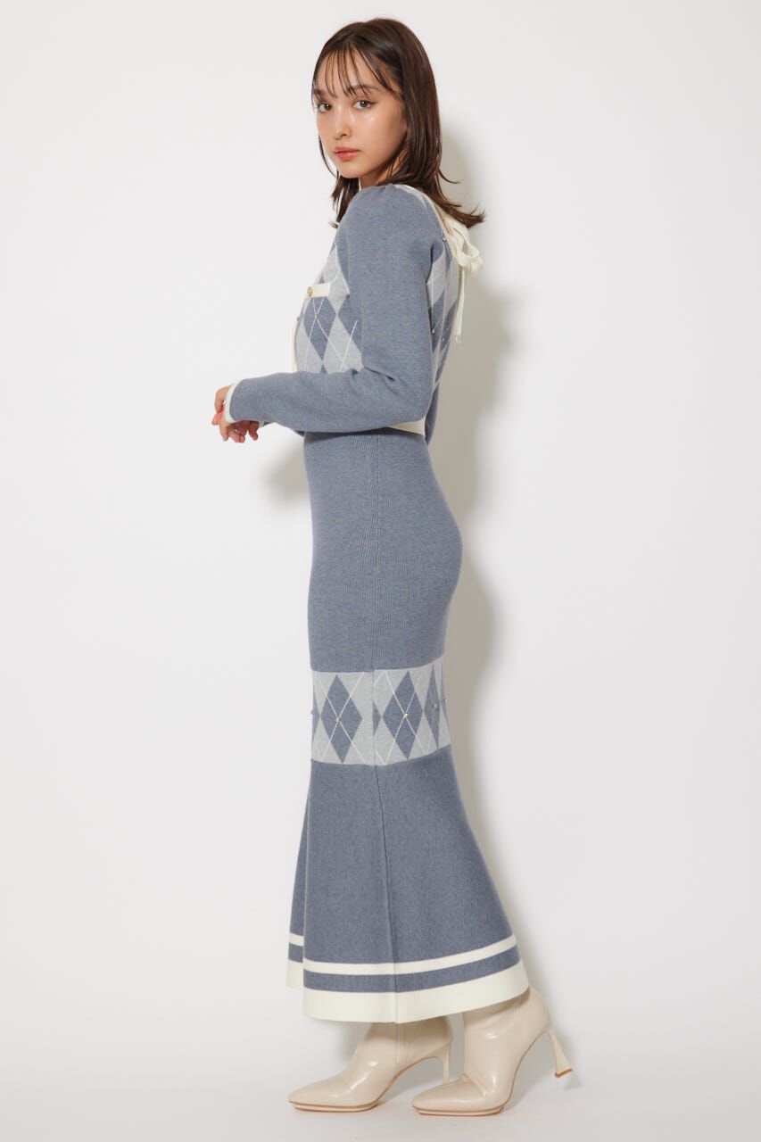 rienda「アーガイルバイカラーカーディガンセットニットワンピース」|ワンピース|