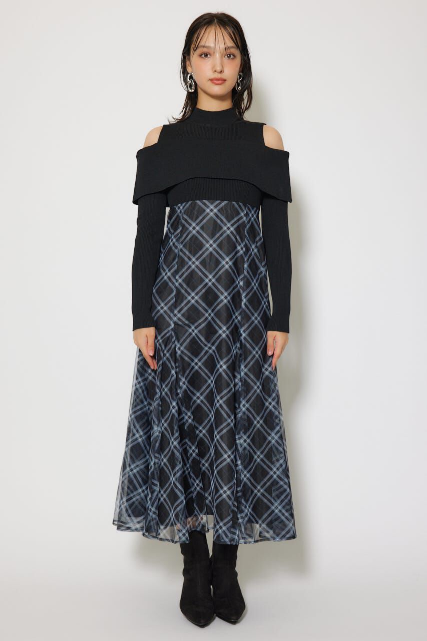 rienda「ドッキングオフショルニットフレアワンピース」|ワンピース|