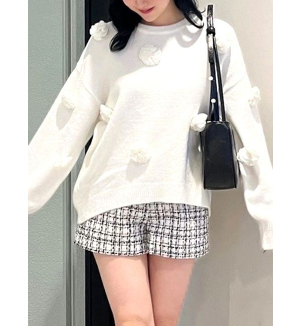 CALNAMUR「バラモチーフニット」|ニット・セーター|ホワイト