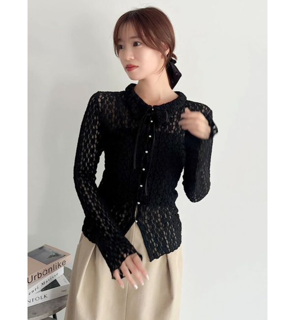 dazzlin「シュリンクレースコンパクトシャツ」|シャツ・ブラウス|ブラック
