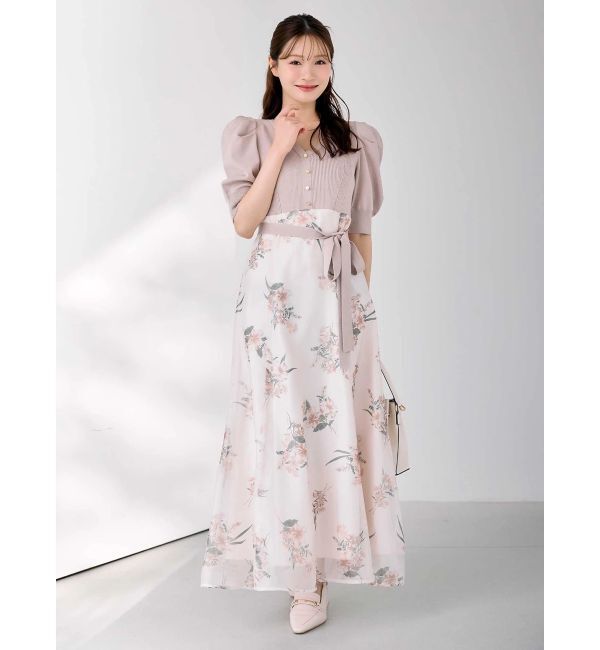 MERCURYDUO「ブーケ花柄ニットドッキングワンピース」|ワンピース|