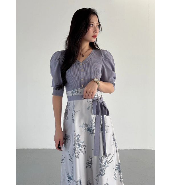 MERCURYDUO「ブーケ花柄ニットドッキングワンピース」|ワンピース|