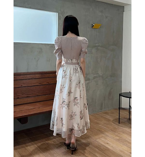 MERCURYDUO「ブーケ花柄ニットドッキングワンピース」|ワンピース|