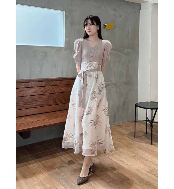 MERCURYDUO「ブーケ花柄ニットドッキングワンピース」|ワンピース|