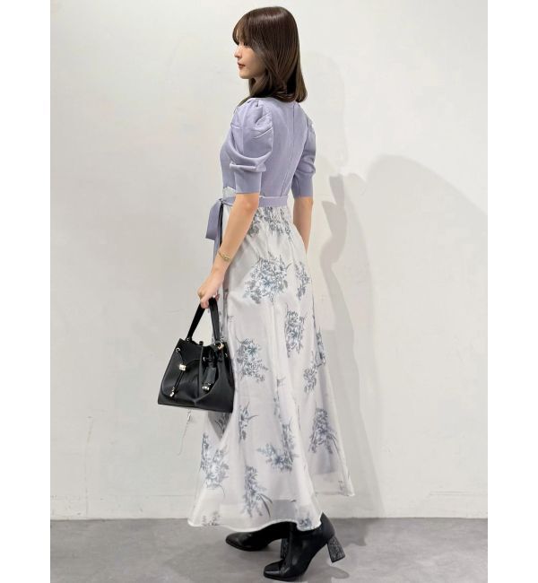 MERCURYDUO「ブーケ花柄ニットドッキングワンピース」|ワンピース|