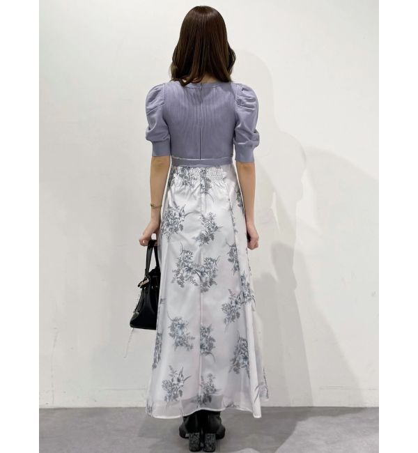 MERCURYDUO「ブーケ花柄ニットドッキングワンピース」|ワンピース|