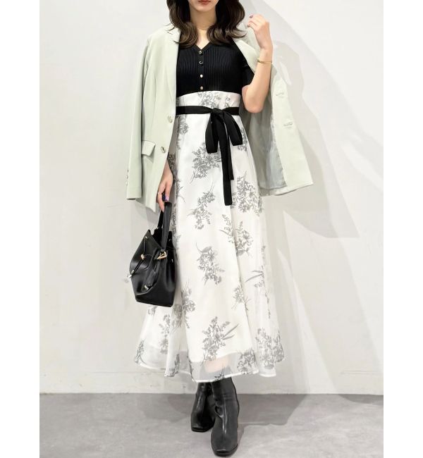 MERCURYDUO「ブーケ花柄ニットドッキングワンピース」|ワンピース|