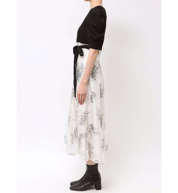 MERCURYDUO「ブーケ花柄ニットドッキングワンピース」|ワンピース|