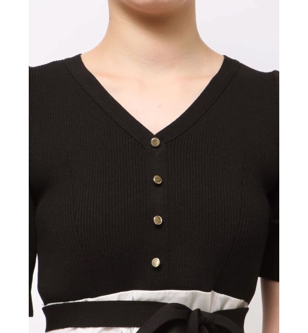 MERCURYDUO「ブーケ花柄ニットドッキングワンピース」|ワンピース|