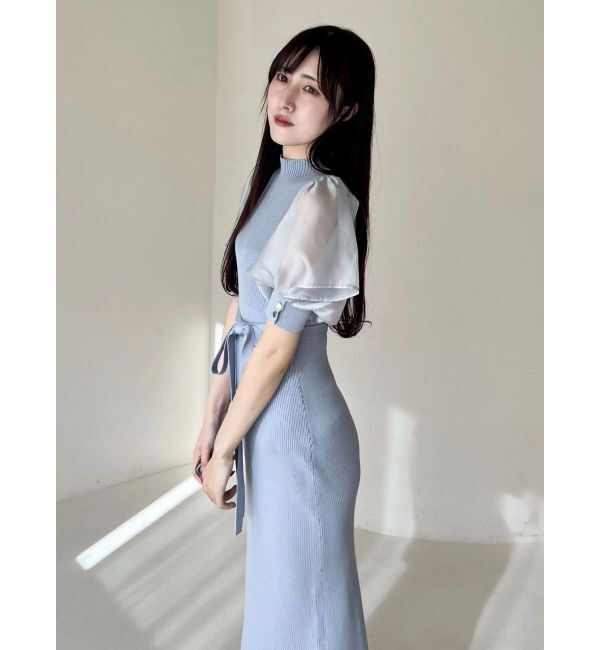 MERCURYDUO「異素材スリーブリブマーメイドワンピース」|ワンピース|