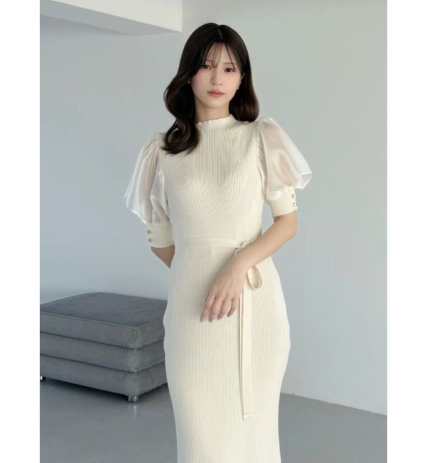 MERCURYDUO「異素材スリーブリブマーメイドワンピース」|ワンピース|