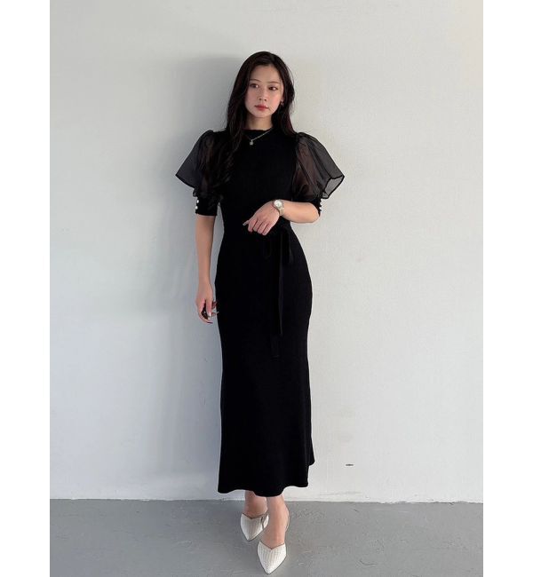 MERCURYDUO「異素材スリーブリブマーメイドワンピース」|ワンピース|