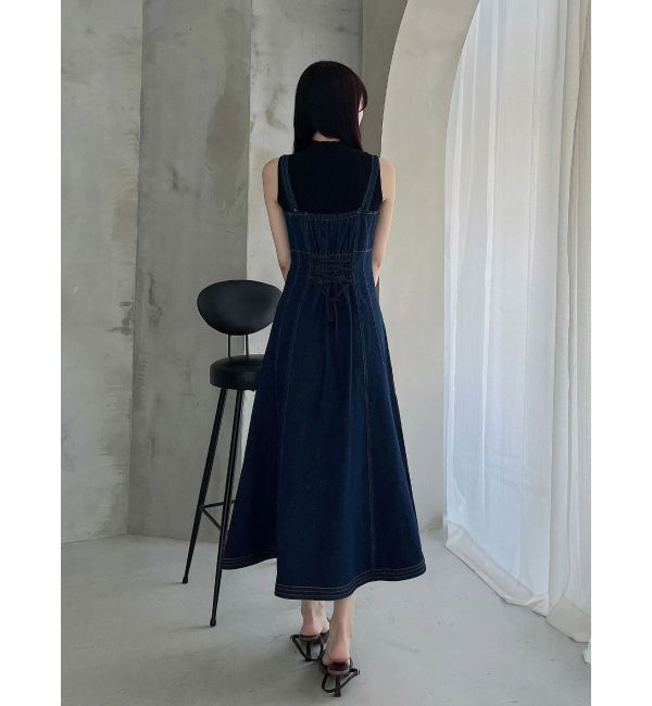 MERCURYDUO「デニムフィットアンドフレアバックレースアップジャン」|ワンピース|