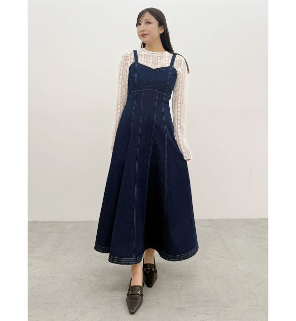 MERCURYDUO「デニムフィットアンドフレアバックレースアップジャン」|ワンピース|