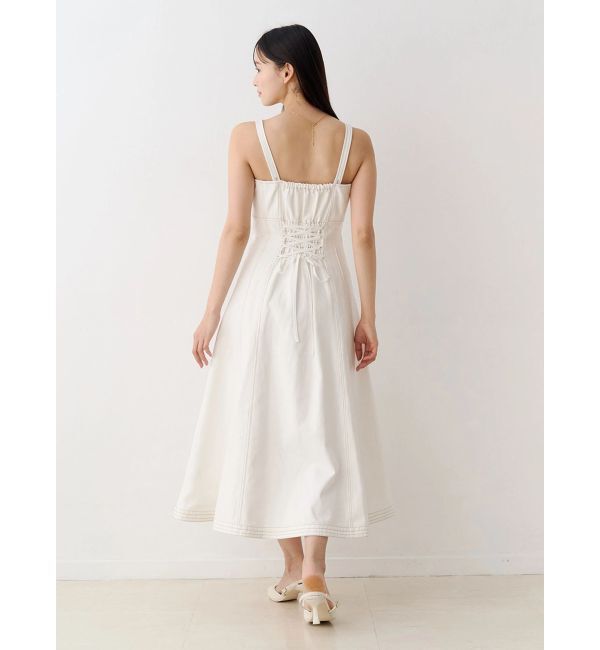 MERCURYDUO「デニムフィットアンドフレアバックレースアップジャン」|ワンピース|