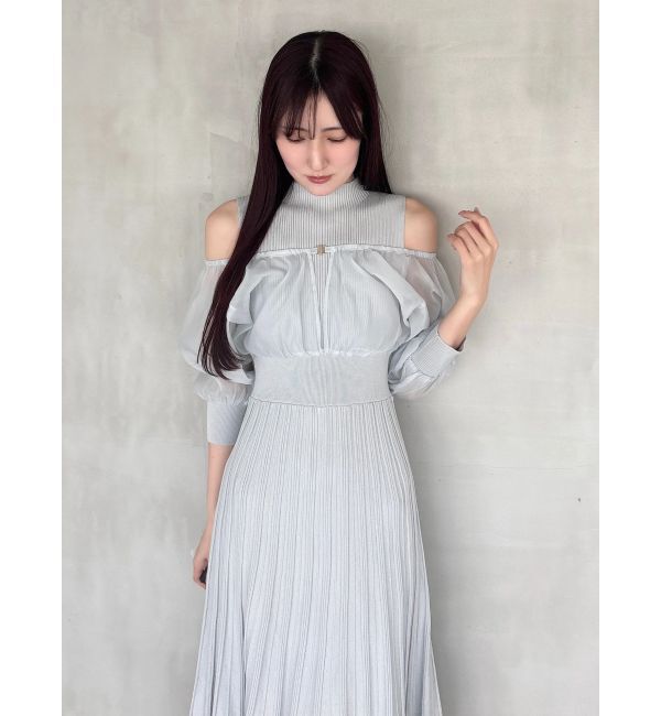 MERCURYDUO「異素材ドッキングプリーツフレアニットワンピース」|ワンピース|