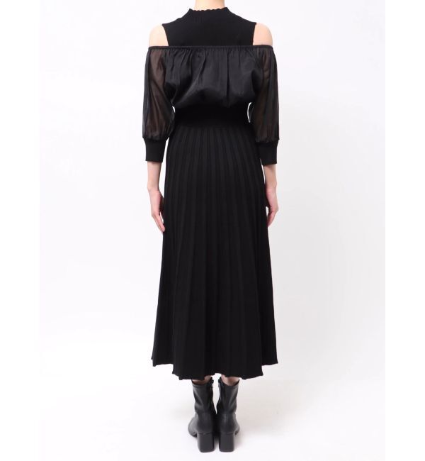 MERCURYDUO「異素材ドッキングプリーツフレアニットワンピース」|ワンピース|