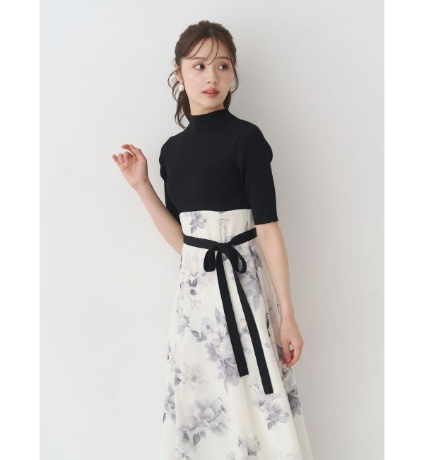 MERCURYDUO「花柄ドッキングハーフスリーブワンピース」|ワンピース|