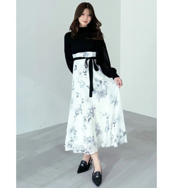 MERCURYDUO「花柄ドッキングハーフスリーブワンピース」|ワンピース|