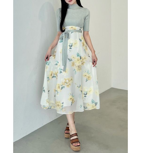 MERCURYDUO「花柄ドッキングハーフスリーブワンピース」|ワンピース|