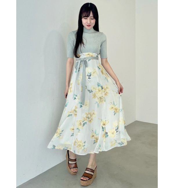 MERCURYDUO「花柄ドッキングハーフスリーブワンピース」|ワンピース|