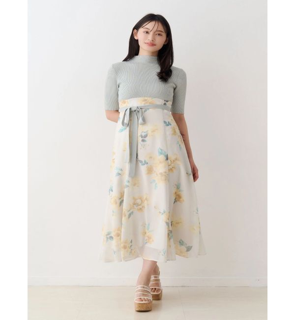 MERCURYDUO「花柄ドッキングハーフスリーブワンピース」|ワンピース|