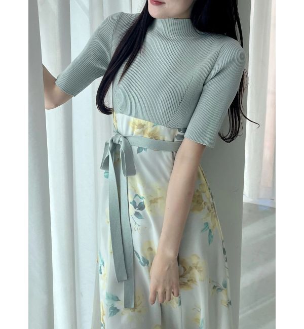 MERCURYDUO「花柄ドッキングハーフスリーブワンピース」|ワンピース|