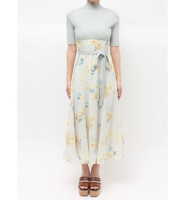 MERCURYDUO「花柄ドッキングハーフスリーブワンピース」|ワンピース|