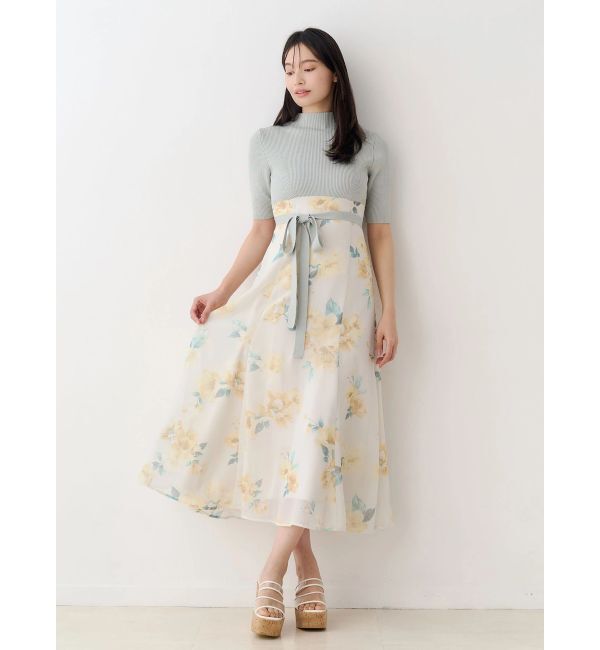 MERCURYDUO「花柄ドッキングハーフスリーブワンピース」|ワンピース|