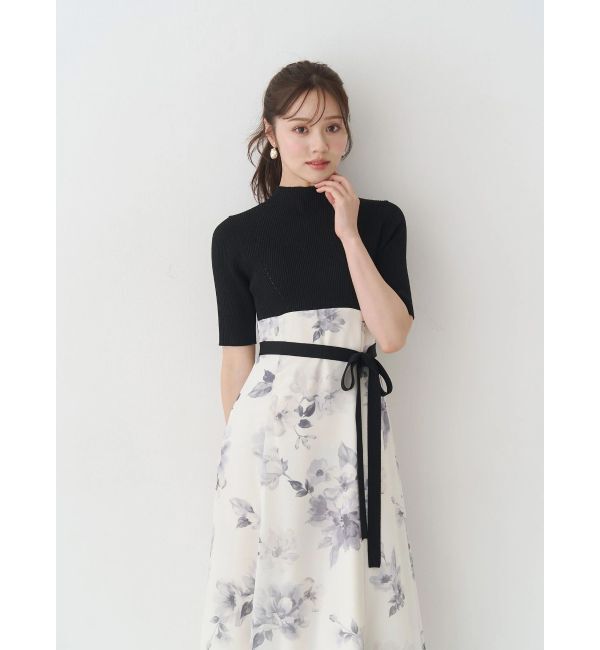 MERCURYDUO「花柄ドッキングハーフスリーブワンピース」|ワンピース|