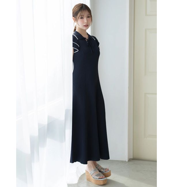 MERCURYDUO「ポロ衿ラッフルニットワンピース」|ワンピース|