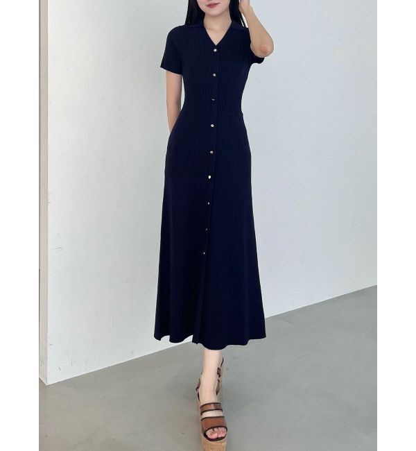 MERCURYDUO「ワイドリブスキッパーニットワンピース」|ワンピース|ネイビー