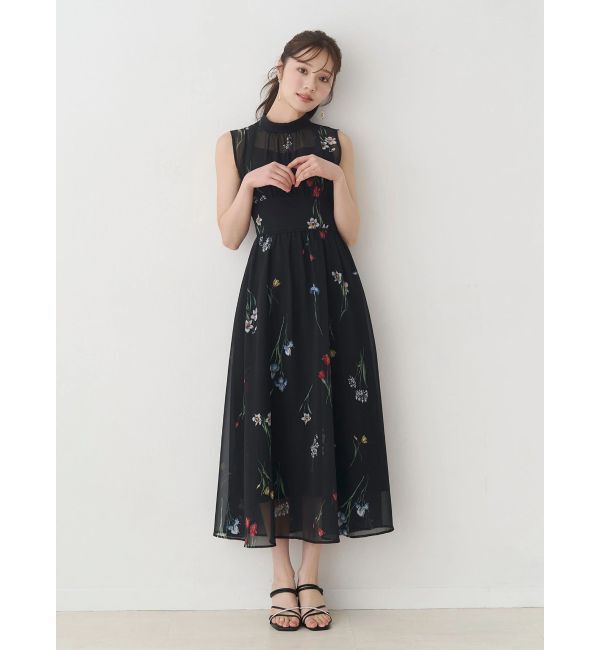 MERCURYDUO「花柄バックレースアップワンピース」|ワンピース|ブラック