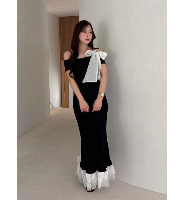 MERCURYDUO「ワンショルリボンティアードニットワンピース」|ワンピース|