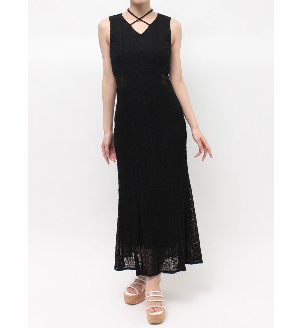 MERCURYDUO「カットレースブロッキングマーメイドワンピース」|ワンピース|ブラック