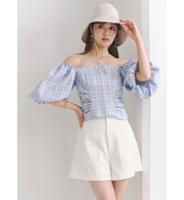 MERCURYDUO「2WAYチェックオフショルベアブラウス」|シャツ・ブラウス|