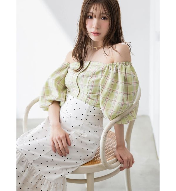 MERCURYDUO「2WAYチェックオフショルベアブラウス」|シャツ・ブラウス|