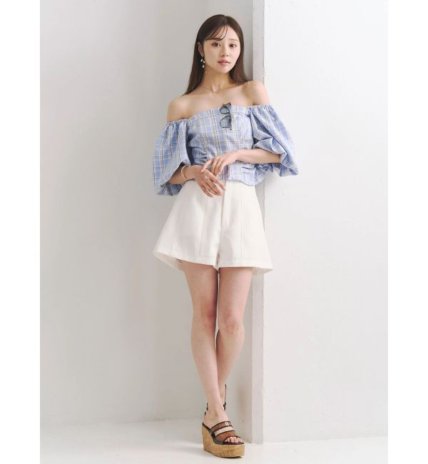 MERCURYDUO「2WAYチェックオフショルベアブラウス」|シャツ・ブラウス|