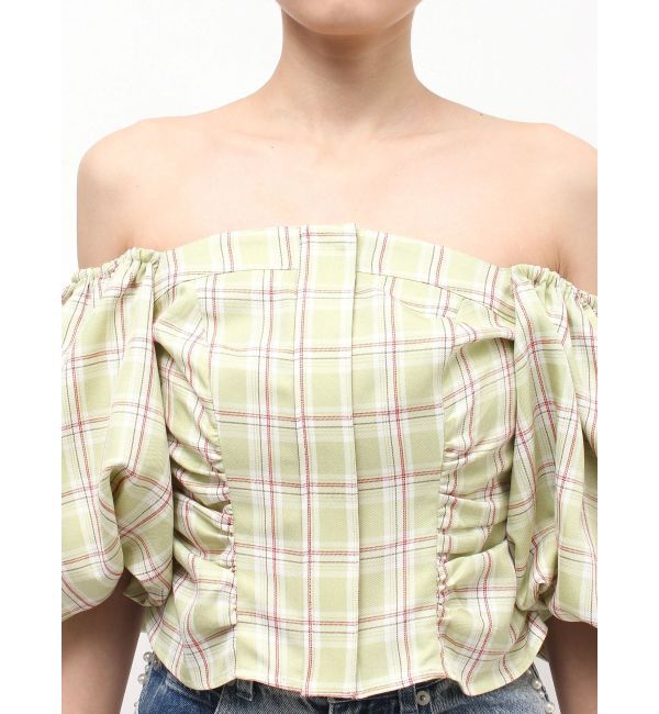 MERCURYDUO「2WAYチェックオフショルベアブラウス」|シャツ・ブラウス|