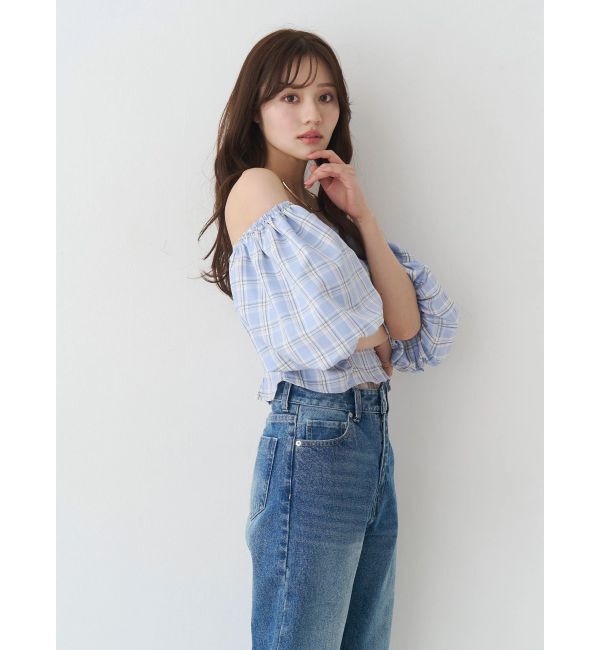 MERCURYDUO「2WAYチェックオフショルベアブラウス」|シャツ・ブラウス|