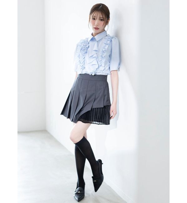 MERCURYDUO「異素材切替プリーツミニスカパン」|スカート|
