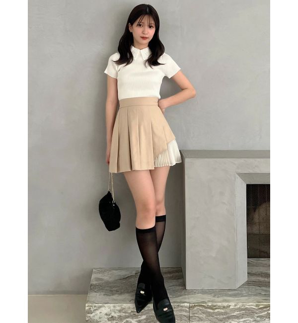 MERCURYDUO「異素材切替プリーツミニスカパン」|スカート|
