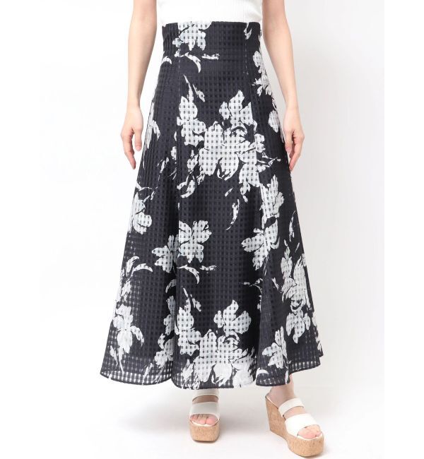 MERCURYDUO「アートフラワーバックレースアップフレアスカート」|スカート|