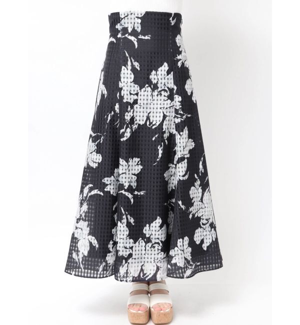 MERCURYDUO「アートフラワーバックレースアップフレアスカート」|スカート|