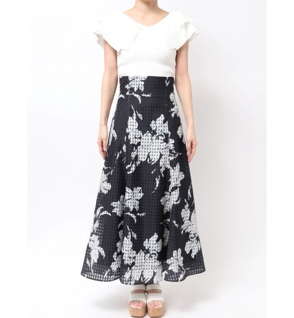 MERCURYDUO「アートフラワーバックレースアップフレアスカート」|スカート|